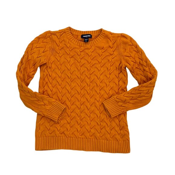 Lands' End Cotton Orange Cable Knit Long Sleeve Crew Neck Drifter Sweater, XS - Picture 1 of 9